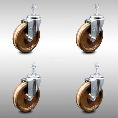 Service Caster 5 Inch SS High Temp Phenolic Wheel Swivel 10mm Threaded Stem Caster Set SCC SCC-SSTS20S514-PHSHT-M1015-4